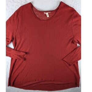 Eileen Fisher Organic Linen Blend Top Long Sleeve Lightweight‎ Knit Red Size S